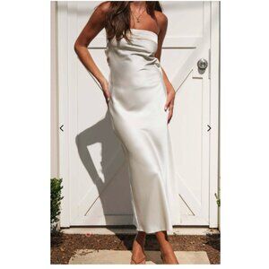White Satin Strapless Midi Dress size small